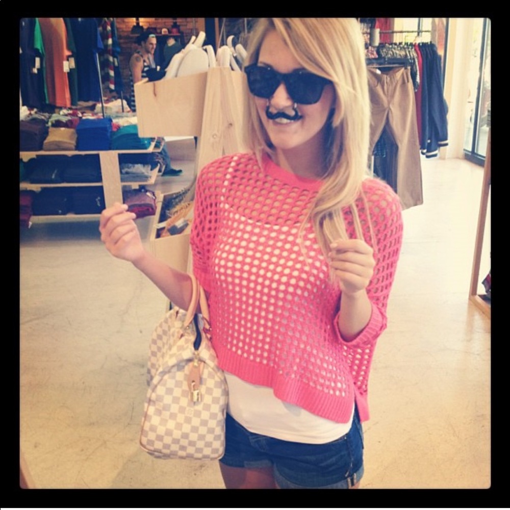 bebe Pink Open-Knit Cropped Sweater